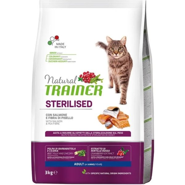 Natural Trainer Adult Sterilised Salmone - Mangime Complementare Per Gatti Sterilizzati 3 Kg-image