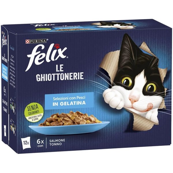 Purina Felix Le Ghiottonerie Selezioni Salmone E Tonno In Gelatina - Alimento Completo Per Gatti Adulti 12 X 85 G-image