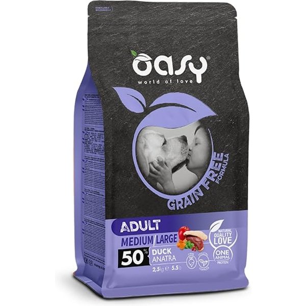 Oasy Dry Dog Grain Free Anatra - Alimento Completo Per Cani Adulti Di Taglia Media E Grande Sensibili 12 Kg-image