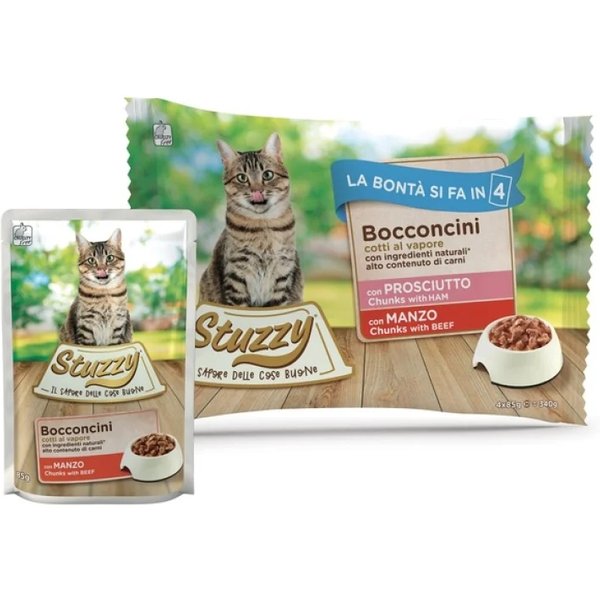 Stuzzy Bocconcini Multipack Prosciutto E Manzo - Alimento Completo Per Gatti Adulti 4 X 85 Gr-image