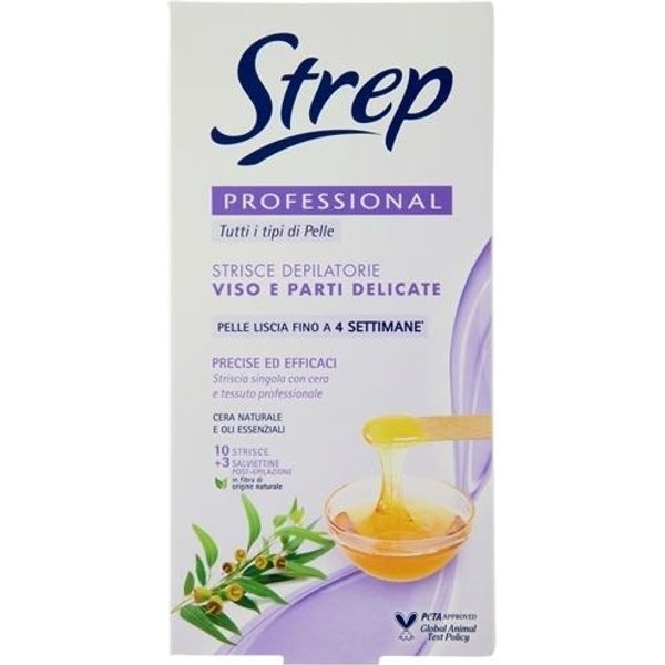 Strep Professional - Viso E Parti Delicate - 10 Strisce + 4 Salviette Post-Epilazione-image