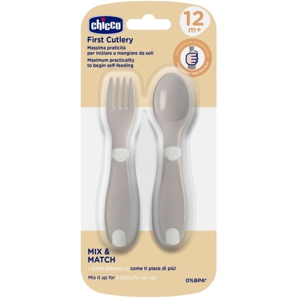 Artsana Chicco Posatine - Forchetta E Cucchiaio 12M Più Grigio-image