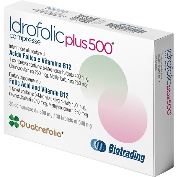 Idrofolic Plus 500 - Integratore Per L'acido Folico E La Vitamina B12 30 Compresse-image