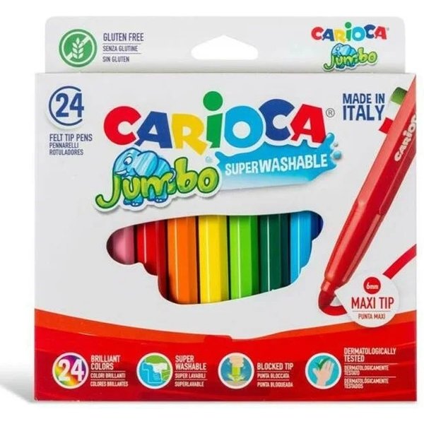 Carioca Jumbo - 6 Confezioni Da 24 Pennarelli Lavabili A Punta Larga-image