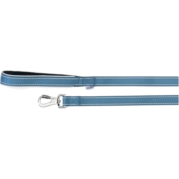 Camon Guinzaglio Reflex Blu - Nylon Con Maniglia In Neoprene, Cuciture Riflettenti E Moschettone Di Sicurezza 25X1200 Mm-image