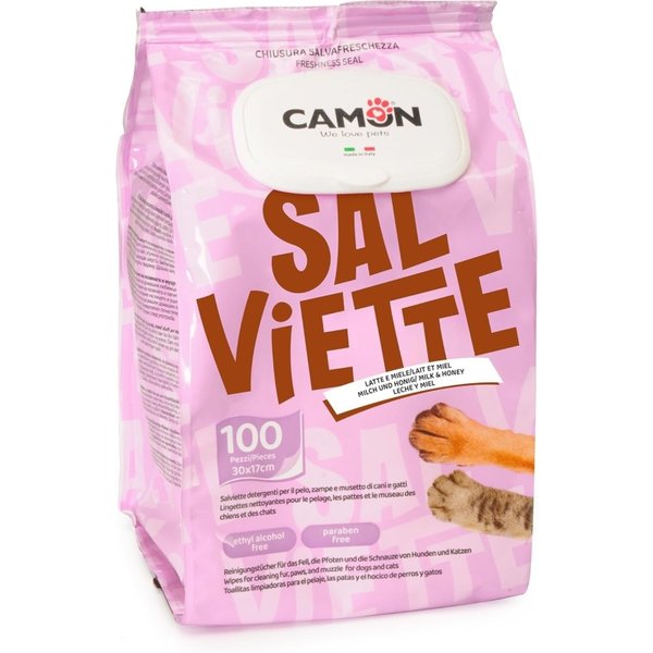 Camon Latte & Miele - 100 Salviette Detergenti Delicate Per Animali Domestici-image