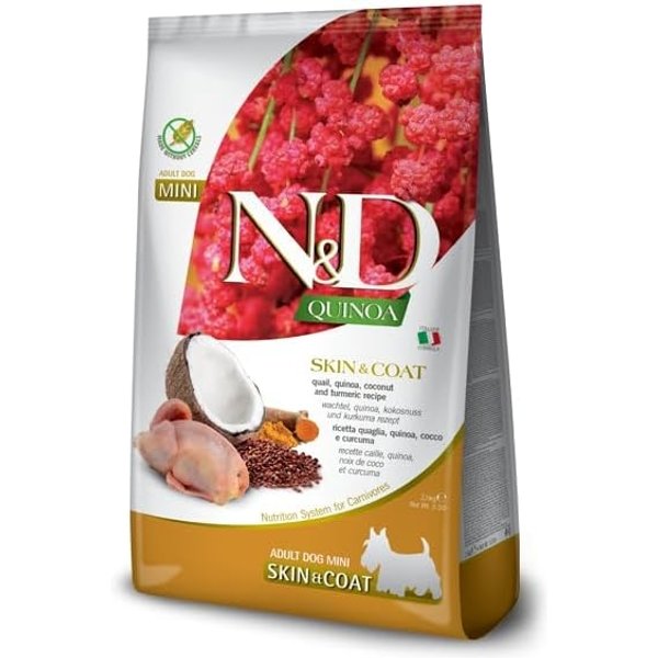 Farmina N&D Quinoa Skin&Coat Quaglia Cocco Curcuma - Alimento Dietetico Completo Per Cani Adulti Mini Con Intolleranze 7 Kg-image