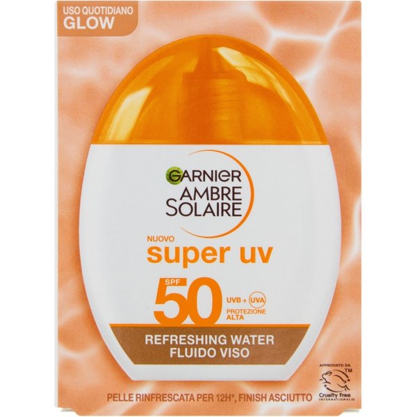 Garnier Crema Solare Viso 50 Spf Super Uv Refreshing Water Fluido Glow Protezione Alta 40 Ml-image