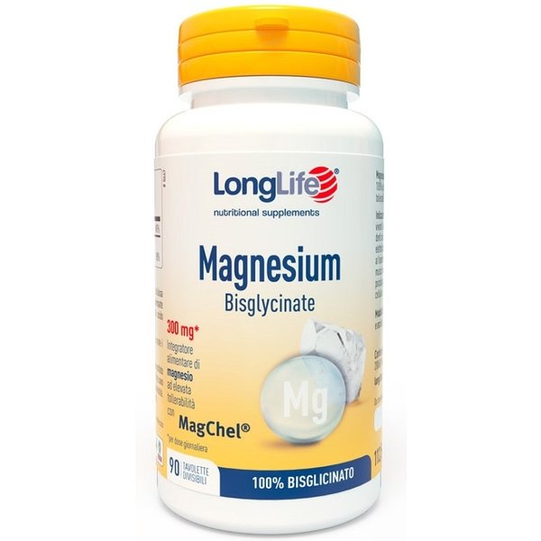 Longlife Magnesium Bisglycinate 90 Tavolette Divisibili - Integratore Per La Stanchezza, La Fatica E Il Sistema Nervoso-image