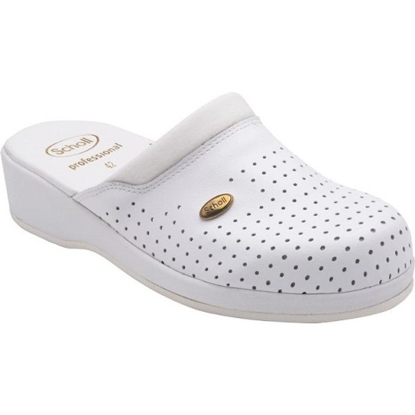 Scholl Clog Backguard - Zoccolo In Pelle Traforata Bianco Taglia 44-image