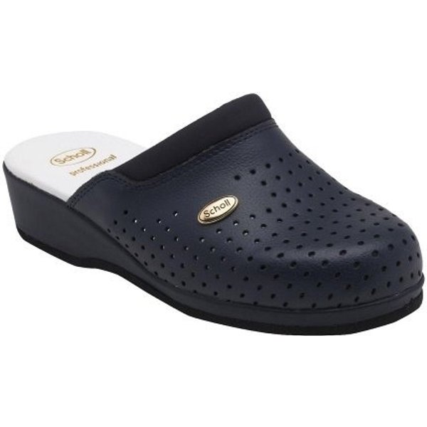Scholl Clog Backguard - Zoccolo In Pelle Traforata Blu Navy Taglia 36-image