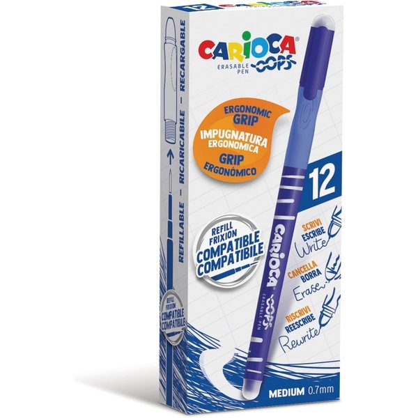 Carioca Oops - 12 Penne Cancellabili Blu Punta Fine 0,7 Mm Raricabili 12 Confezioni-image