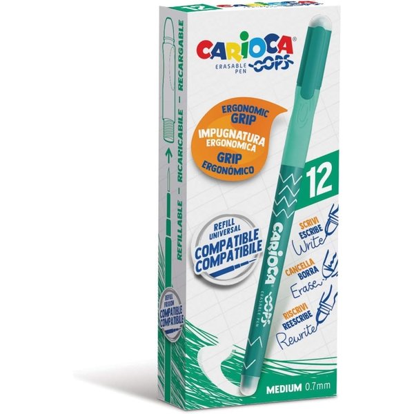 Carioca Oops - 12 Penne Cancellabili Verdi Punta 0,7 Mm Ricaricabili 12 Confezioni-image