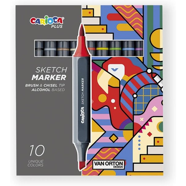 Carioca Plus Sketch Marker - 10 Marcatori Professionali Doppia Punta Colori Assortiti-image