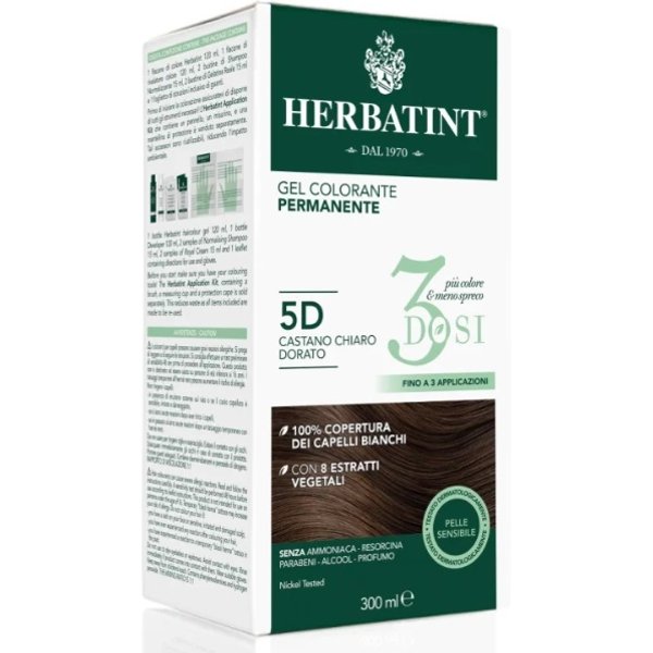 Herbatint Tinta Capelli Gel Permanente 5D Castano Chiaro Dorato 3 Dosi 300 Ml-image