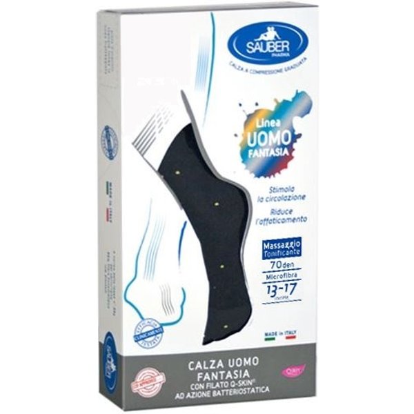 Sauber Linea Uomo Fantasia Q-Skin Calza 70 Denari Blu Pois Gialli Taglia M **-image