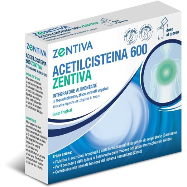 Acetilcisteina 600 Zentiva Integratore Per La Tosse 10 Bustine-image