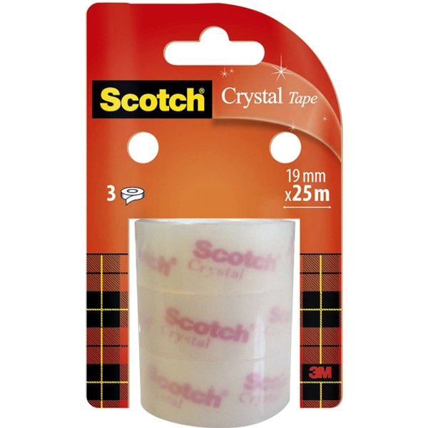 Plakband Scotch Crystal 19mmx25m transparant helder 3 rollen