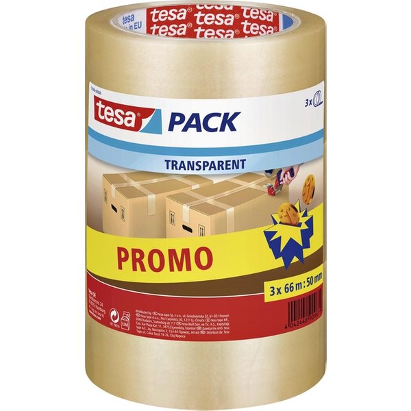 Verpakkingstape tesapack® 66mx50mm transparant promopack 3 rollen