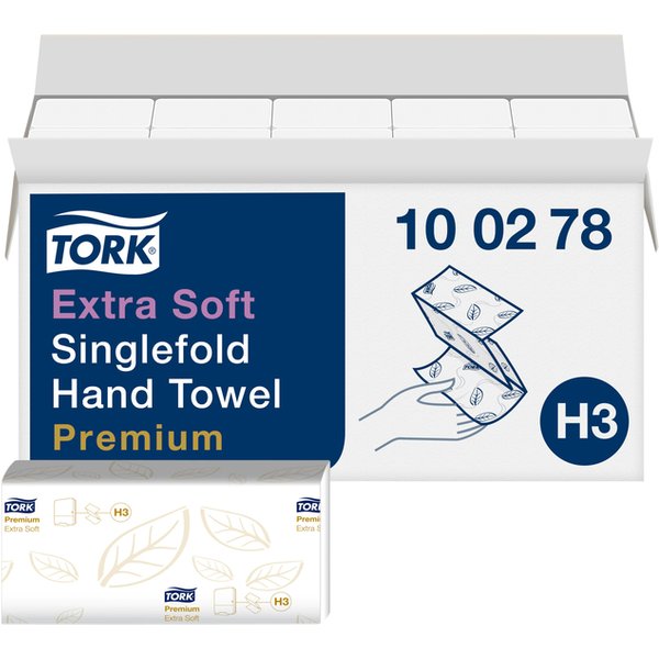 Handdoek Tork H3 Premium singlefold 2-laags 226x230mm 15x200 vel wit 100278
