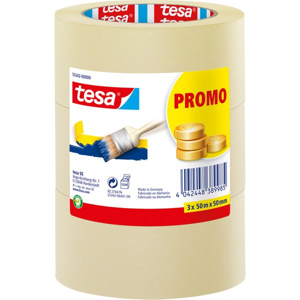 Afplaktape tesa® Economy 50mmx50m geel 3 rollen