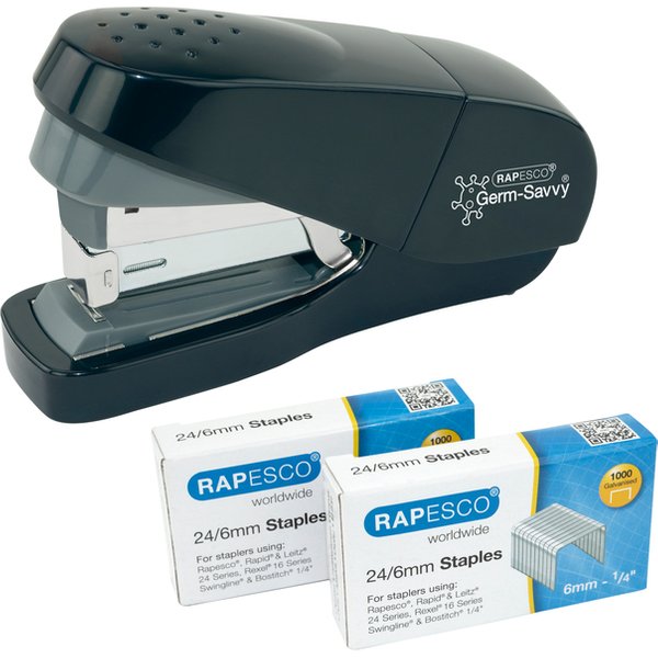 Nietmachine Rapesco Germ-Savvy Less Effort Eco antibacterieel zwart