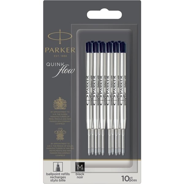 Balpenvulling Parker Quinkflow medium zwart blister à 10 stuks