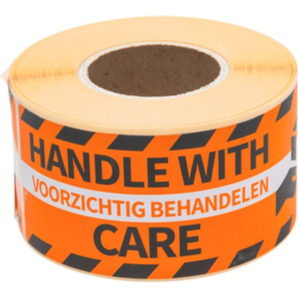 Waarschuwingsetiket Rillprint 46x125mm handle with care oranje 250 stuks