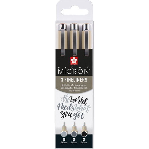 Fineliner Sakura Pigma Micron 05 set zwart & grijs 3 maten