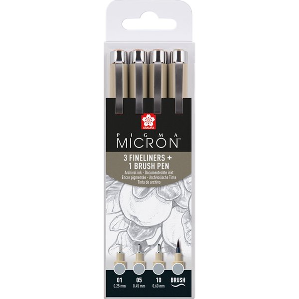 Fineliner Sakura Pigma Micron lichtgrijs set 4 maten
