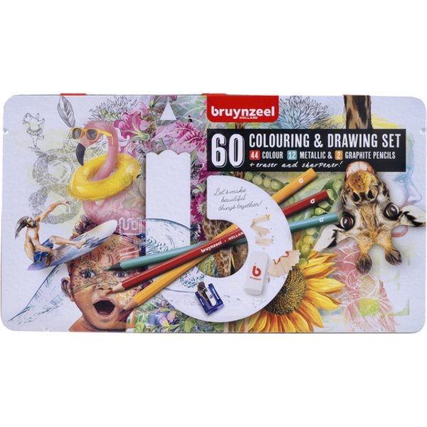 Tekenset Bruynzeel Creatives creatieve kunstenaars blik à 60 delen
