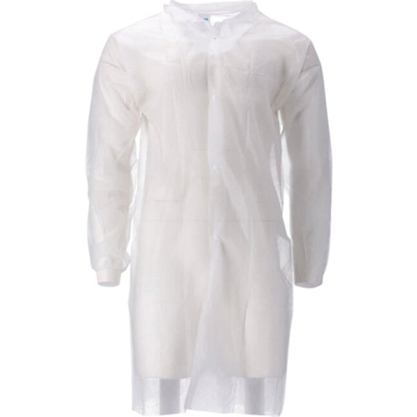 Bezoekersjas CMT M non-woven drukknopen 104cm lang PP wit