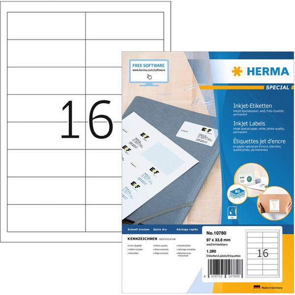 Etiket HERMA 10780 97x33.8mm wit 1280stuks