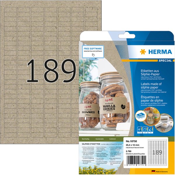 Etiket HERMA 10750 25.4x10mm silphie bruin 3780 stuks