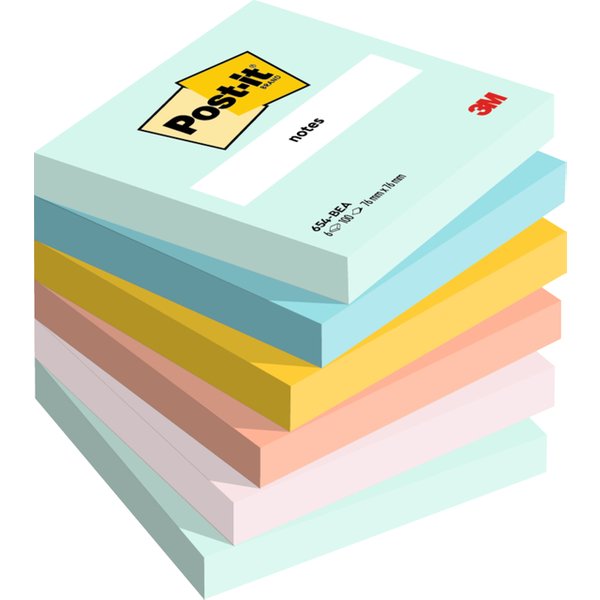 Memoblok 3M Post-it 654 76x76mm Beachside Colour 6 stuks