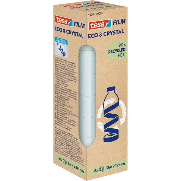 Plakband Tesa eco&crystal 59043 19mmx10m transparant 8 rollen