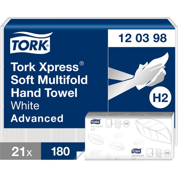 Handdoek Tork Xpress® H2 Multifold advanced 2-laags 21x180st wit 120398