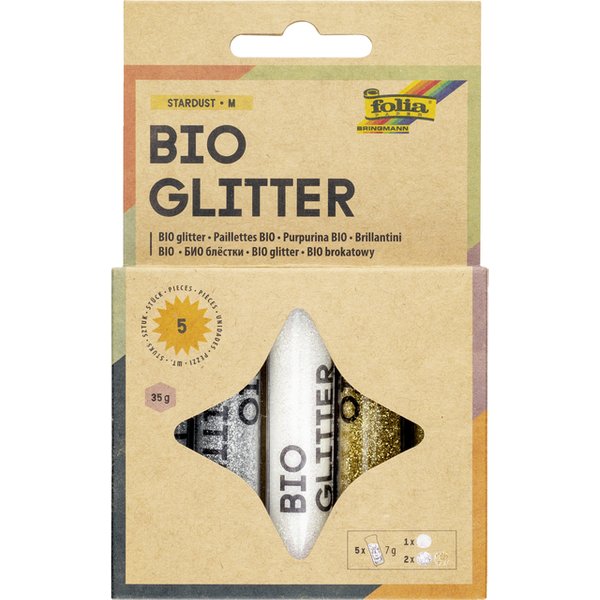 Glitterpoeder Bio Folia Stardust 7gr 5 stuks 3 kleuren