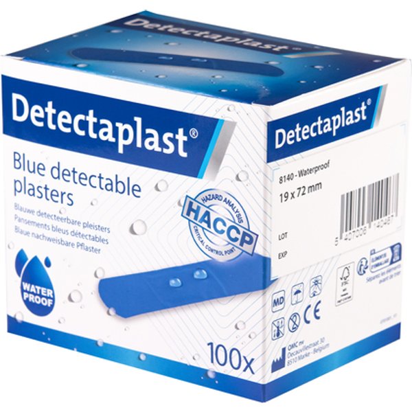 Waterafstotende blauwe pleister Detectaplast 19x72mm 100 stuks