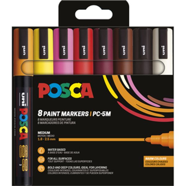 Paintmarker Uni POSCA PC5M medium warm assorti set à 8 stuks