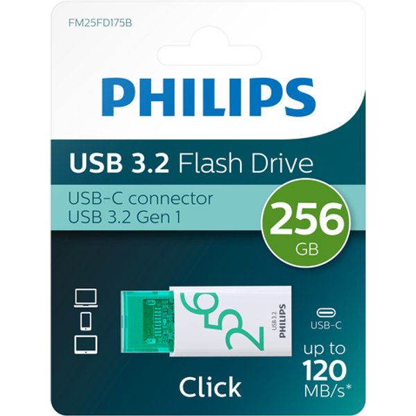 USB stick 3.2 Philips Click USB-C 256GB groen