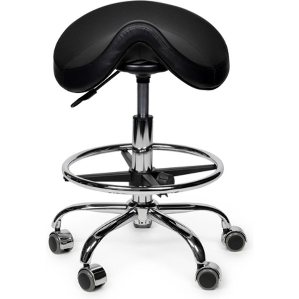 Zadelkruk Office Premium laag met voetring harde wielen zw