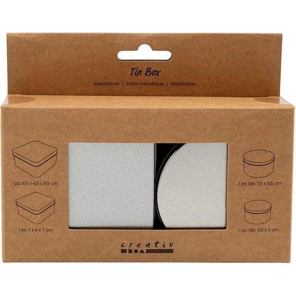 Blikjes Creativ Company cirkel en vierkant set à 4 stuks zilver