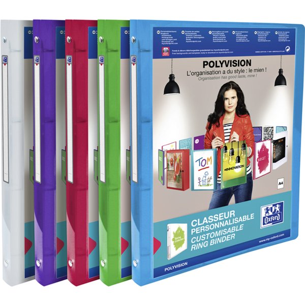 Presentatieringband Oxford Polyvision A4 4-rings O-mechaniek 20mm assorti