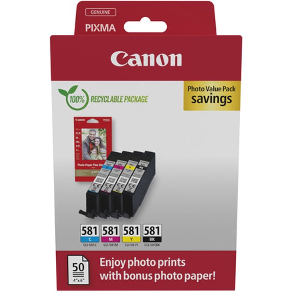Inktcartridge Canon CLI-581 zwart + 3 kleuren