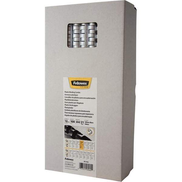 Bindrug Fellowes 12mm 21rings A4 wit 100 stuks