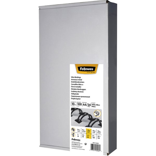 Draadrug Fellowes 10mm 34-rings A4 wit 100 stuks