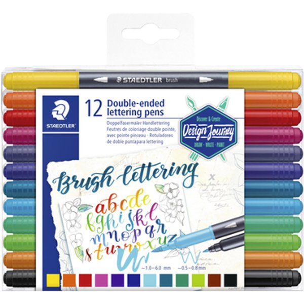 Brushpen Staedtler 3004 lettering duo 0.5-6mm blister à 12st ass