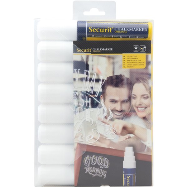 Krijtstift Securit SMA-720 blok wit 7-15mm blister à 8 stuks