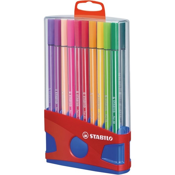 Viltstift STABILO Pen 68/20 ColorParade in rood/blauw etui medium assorti etui à 20 stuks